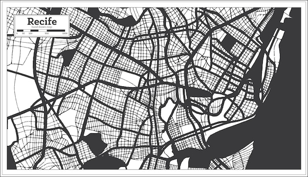 Recife Brazil City Map in Black and White Color in Retro Style Outline Map