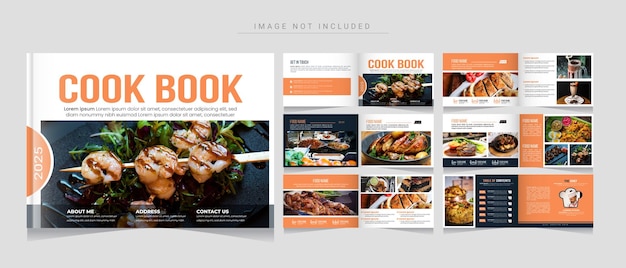 Vector recipe book magazine template and cookbook brochure layout design