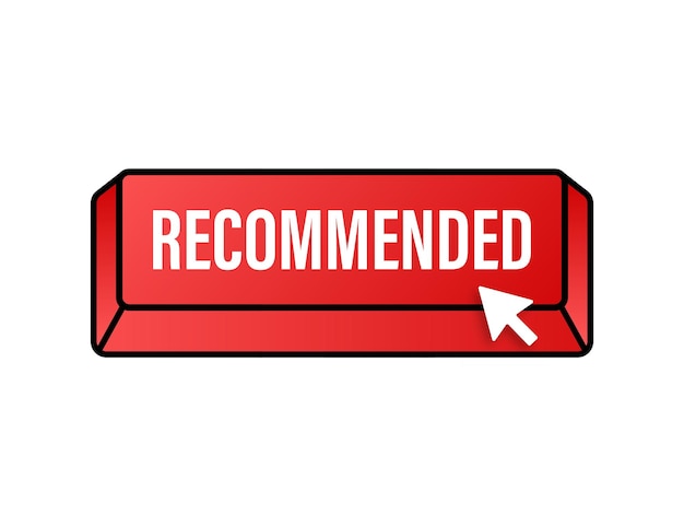 Recommend button. White label recommended on red background. Vector stock illustration.