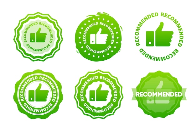 Recommendation green stamps Recommendation round sign set in different design Label collection Vector illustration