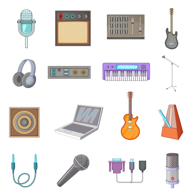 Recording studio icons set