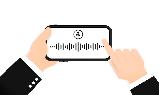 Recording voice message on phone. Communication online. Vector on isolated white background. EPS 10.