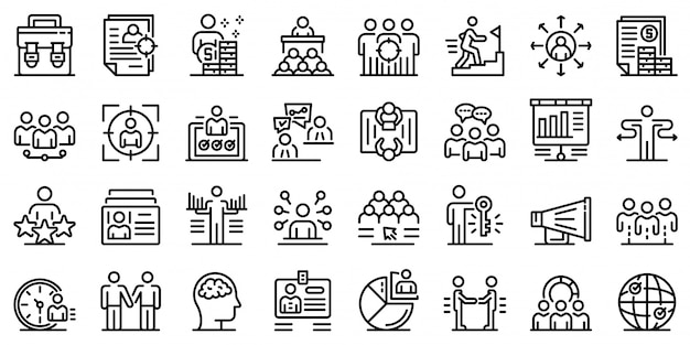 Recruiter icons set, outline style