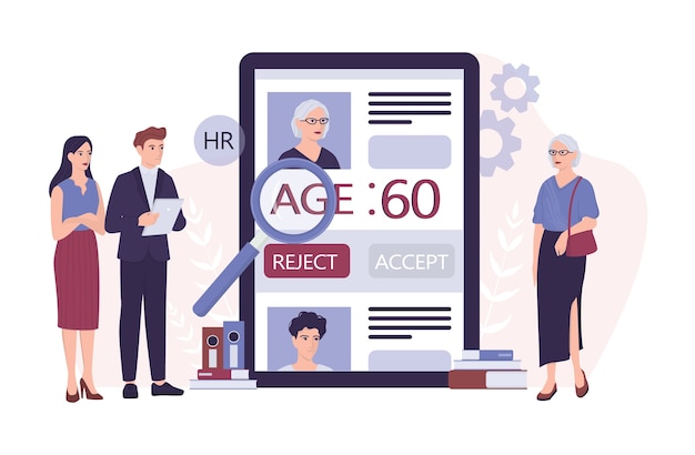 Recruitment ageism . HR specialist reject an old woman cv.