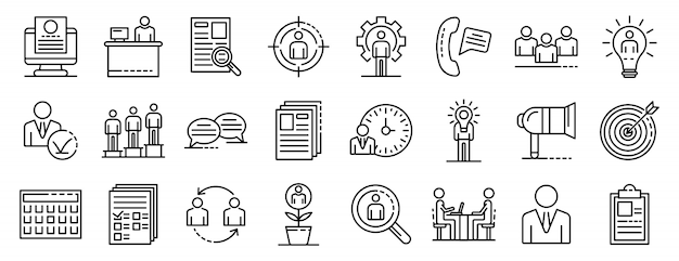 Recruitment icons set, outline style