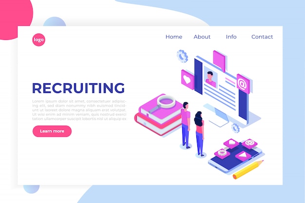 Recruitment, Job search isometric concept. Use for presentation, social media, cards, web banner.  illustration