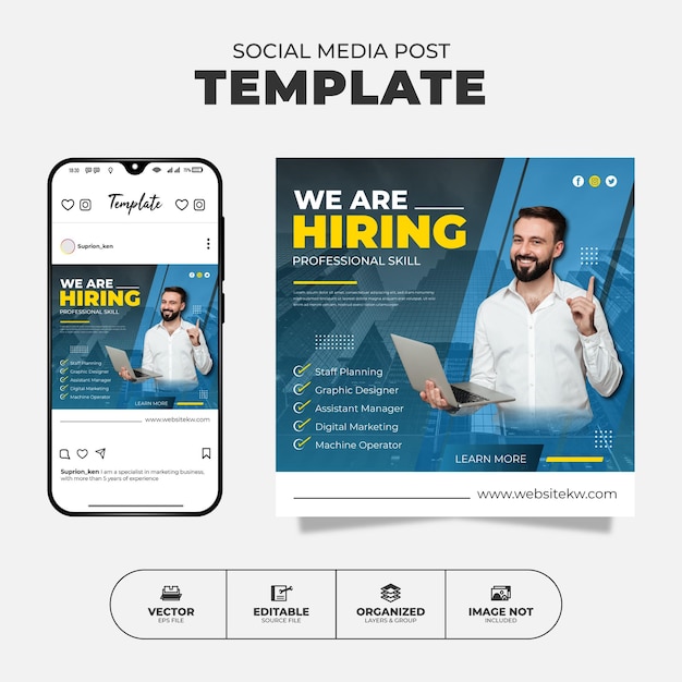 Recruitment And Job Vacancy Social Media Post, Flyer And Banner Template For Promotion