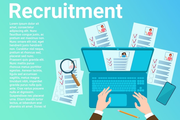 Recruitment of personnel An employee of a recruitment agency studies applicants' questionnaires