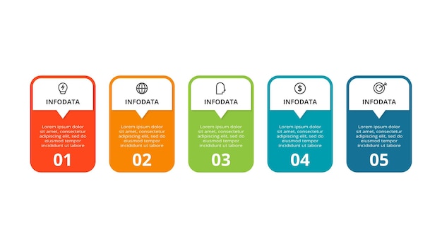 Rectangle concept for infographic with 5 steps options parts or processes Business data visualization