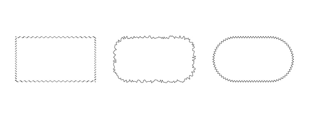 Rectangle frame set. Doodle curve deformed textured frames. Border sketch. Vector illustration