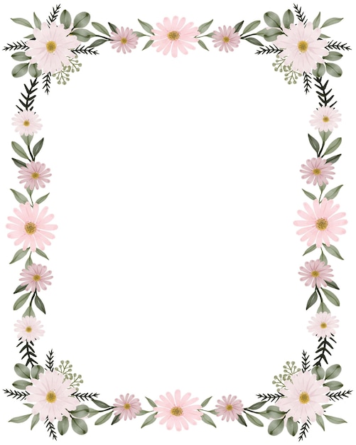 rectangle frame with pink daisy flower border