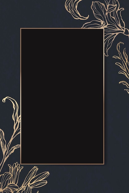 Rectangle gold frame with floral outline vector