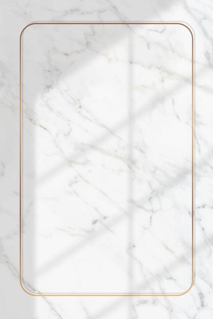 Rectangle gold frame with window shadow on white marble background vector