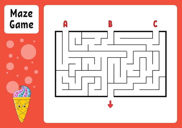 Rectangle maze Game for kids Three entrances one exit Education worksheet Puzzle for children Labyrinth conundrum