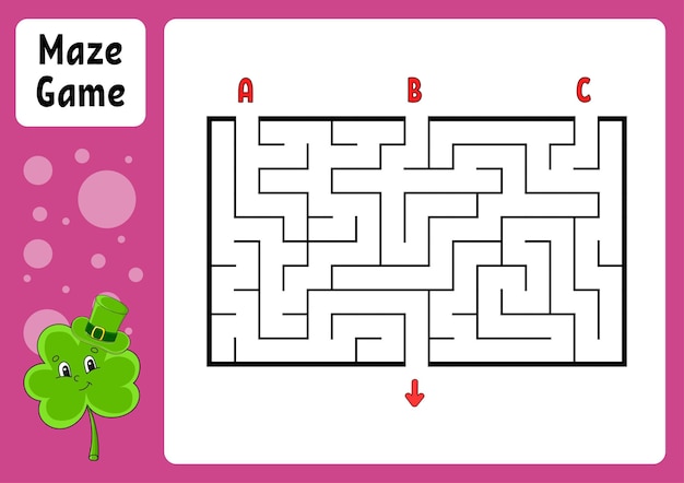 Rectangle maze Game for kids Three entrances one exit Education worksheet Puzzle for children