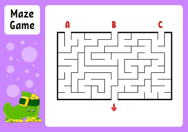 Rectangle maze Game for kids Three entrances one exit Education worksheet Puzzle for children