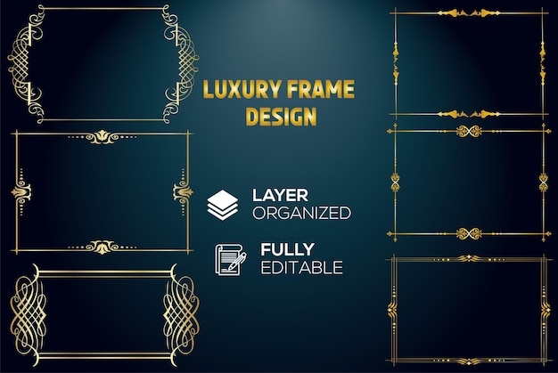 Rectangular calligraphic frames with golden color