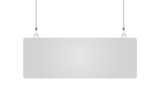 Vector rectangular dangler hanging from ceiling realistic mockup for advertising pointer in supermarket