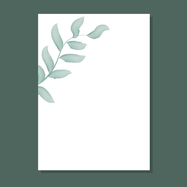 Rectangular frame with watercolor leafy branch vector illustration minimalistic shape with hand draw