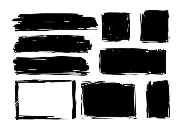 Rectangular grunge shapes drawn with a brush Vector doodles spots brush stroke Dry brush sketches