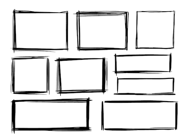 Vector rectangular grunge shapes drawn with a brush vector doodles spots brush stroke dry brush sketches