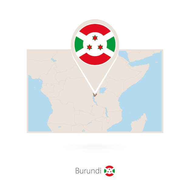 Rectangular map of Burundi with pin icon of Burundi