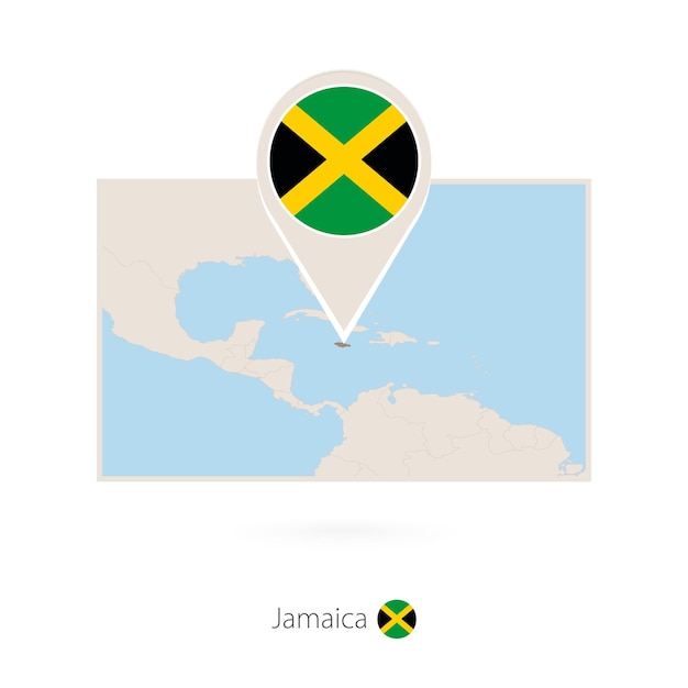 Rectangular map of Jamaica with pin icon of Jamaica