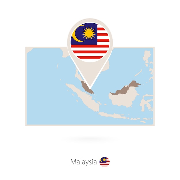 Rectangular map of Malaysia with pin icon of Malaysia