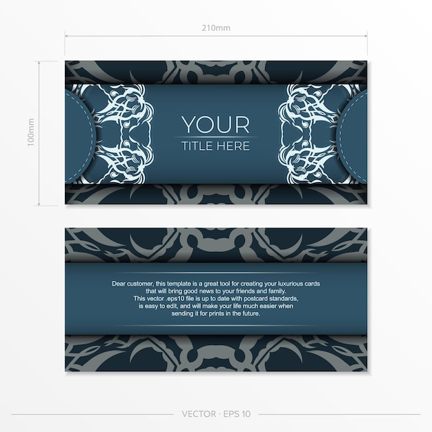 Rectangular Prepare blue postcards with luxurious light patterns. Template for design printable invitation card with vintage ornament.