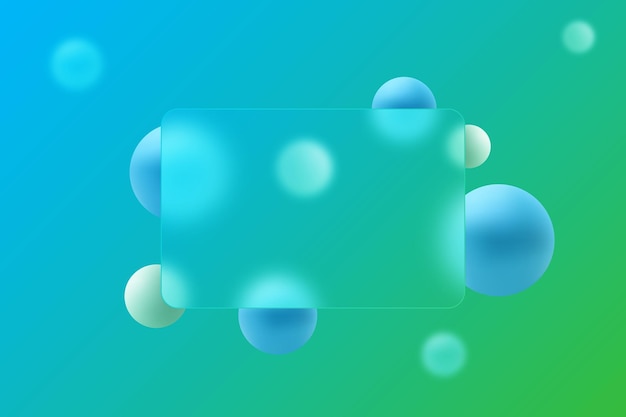 Rectangular presentation screen with glass overlay effect on floating colored gradient spheres