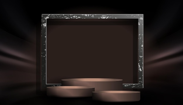 Vector rectangular texture frame with a scene on a dark brown background