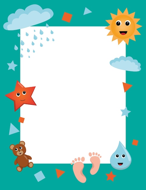 Rectangular vector frame for children's invitation greeting or for kindergarten advertising