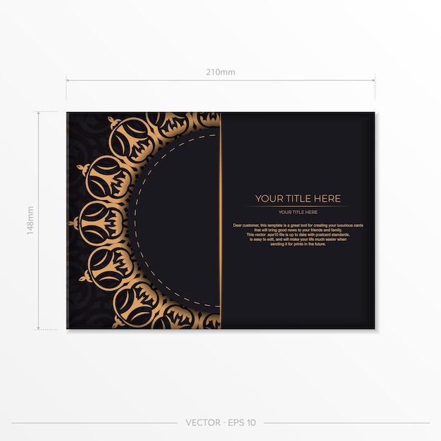 Rectangular Vector Preparing Postcards in Black with luxury ornaments Template for printable design invitation card with vintage patterns