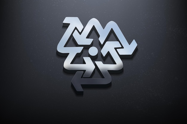 Recycle 3D Logo Design, Shiny Mockup Logo with Textured Wall. Realistic Vector