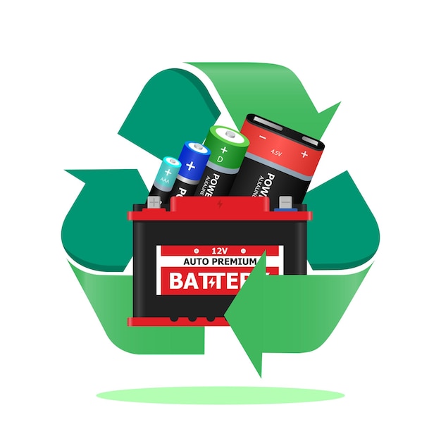 Recycle battery icon in 3D realistic style design