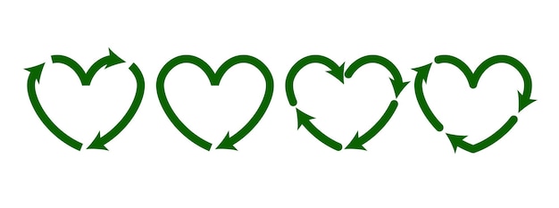 Recycle heart icons Reuse green ecology symbol Vector eco circulation shape