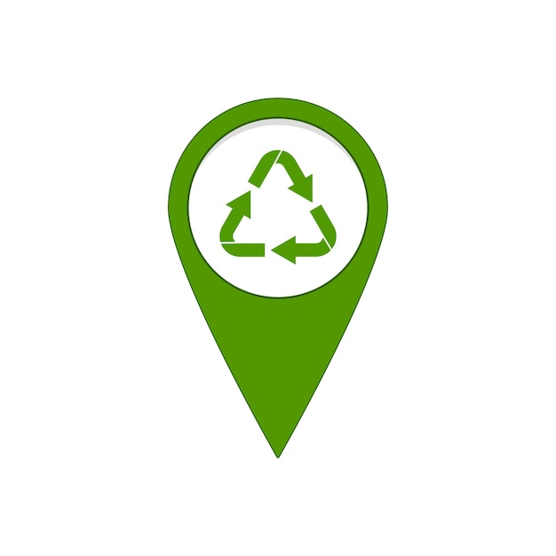 Recycle location pin isolated on white background Eco location green map pin with recycle symbol Geotag eco garden pointer marker position navigation Flat design clip art vector illustration