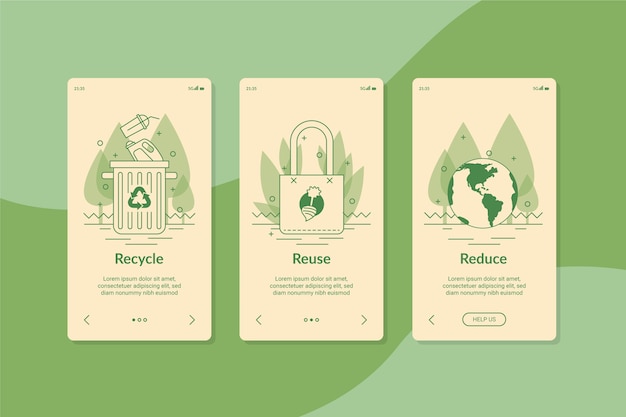 Recycle onboarding app screens