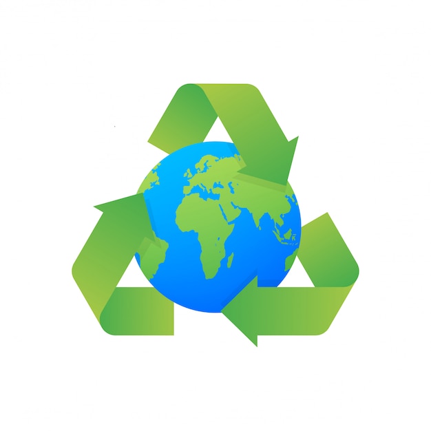 Recycle recycling symbol. Green earth globe design. Environment, ecology, nature protection concept. stock illustration.