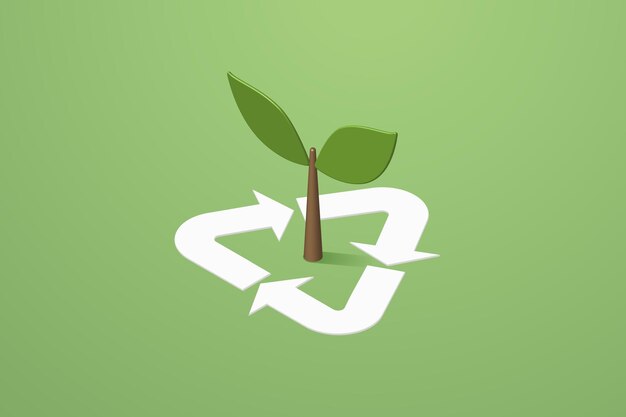 Vector recycle symbol and green tree sapling