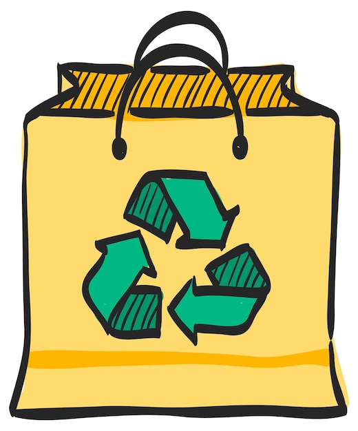 Recycle symbol icon in hand drawn color vector illustration