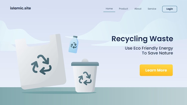 Recycle waste use clean energy to save nature for website template landing homepage flat isolated background vector design illustration