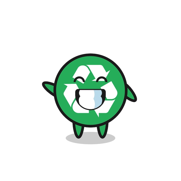 Recycling cartoon character doing wave hand gesture , cute design