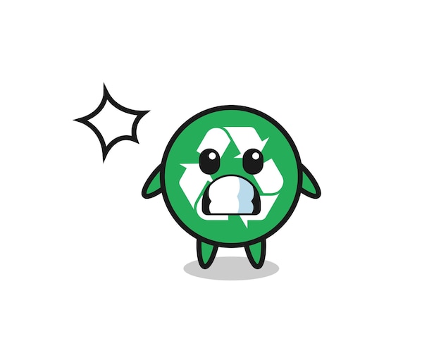 Recycling character cartoon with shocked gesture , cute design