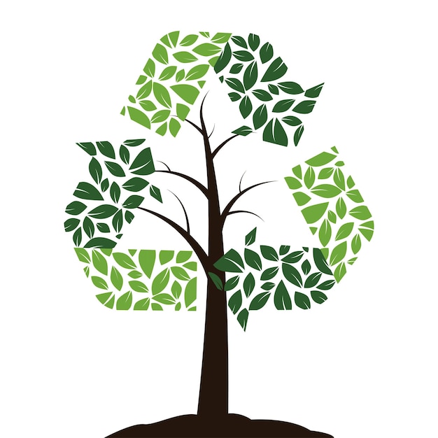 Recycling icon in the form of a tree Symbol of reuse garbage reduction and recycling Green colors useful for infographics and labels Isolated on white Vector