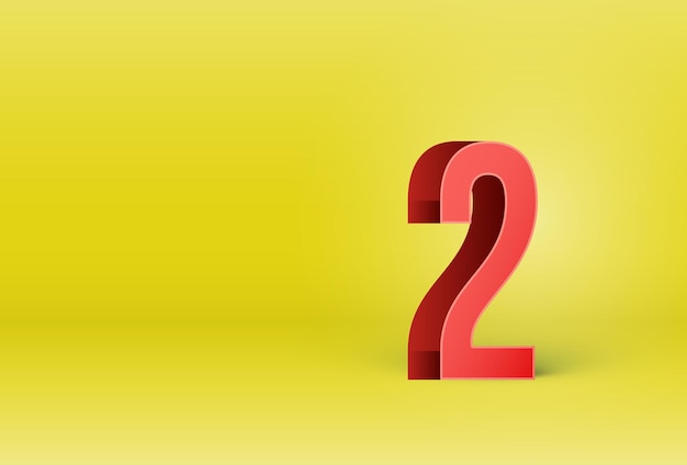 a red 2 number on a yellow background