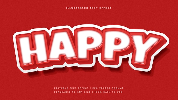 Red 3D Happy Text Style Font Effect