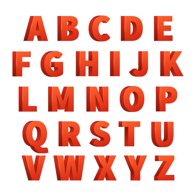 Red 3d letters vector alphabet, lettering