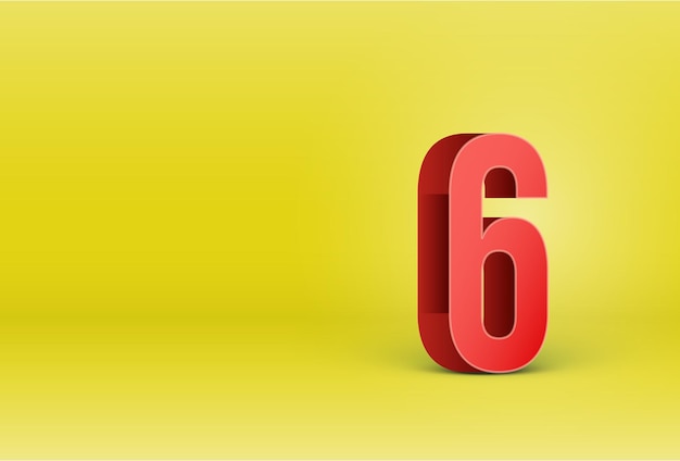 a red 6 number on a yellow background