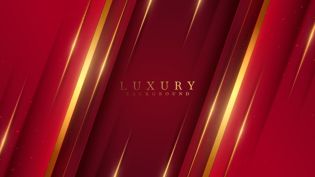 Red abstract luxury background with gold line element and glitter light effect decoration